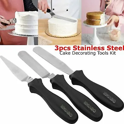 3pcs Stainless Steel Spatula Palette Knife Set Cake Decorating Smooth Tools Kit • £3.87