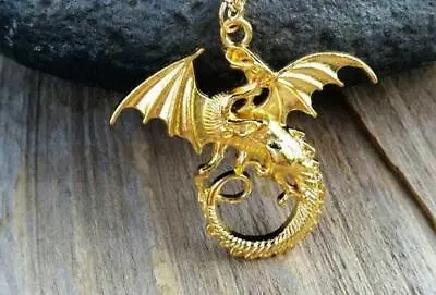 Large 3D GOLDEN DRAGON SERPENT Pendant GOLD Plated 18K Necklace 18  Men Women • $19.88