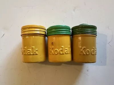 Lot Of 3 - Vintage Kodak Metal 35mm Film Canisters Yellow & Green Tops • $15