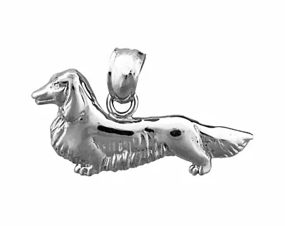 Rhodium Plated 925 Sterling Silver Long Haired Dachshund Charm • $44.99