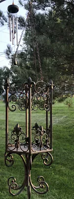 Vintage Large Black Wrought Iron Hanging Candelabra Chandelier 43” W/ Chain • $123.19