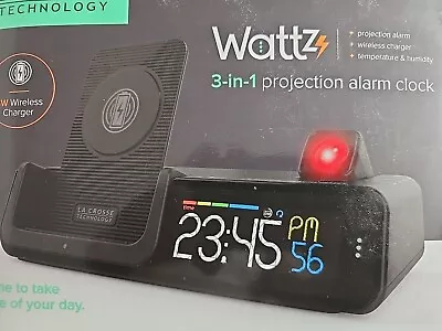 La Crosse Technology Wattz 3-n-1 Projection Alarm Clock And Wireless Charger NEW • £29.99