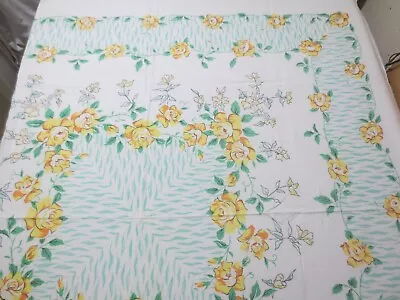 Vtg White Cotton 1950's Yellow Roses Tabecloth 46 .5 X 44.5  • $30