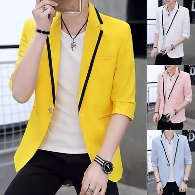Men Summer Korean Blazer Coat Half Sleeve Slim Fit One Buttom Short Jacket Coats • $20.45