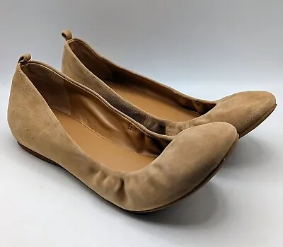 J Crew Anya Ballet Flats Tan Beige Suede Leather Flat Shoes 8.5M  • $26.99