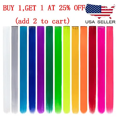 Hot Sale Synthetic Color Hair Piece Extension Clip In Highlight Rainbow Streak • $5.99