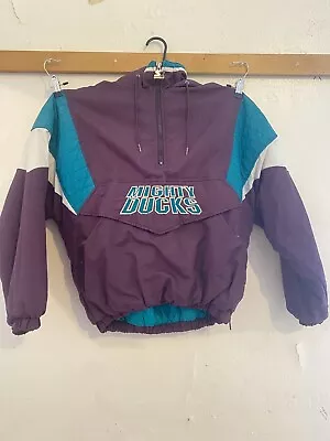 Vtg 90s Anaheim Mighty Ducks Pullover Jacket Adult S/Youth XL Starter NHL Hockey • $125