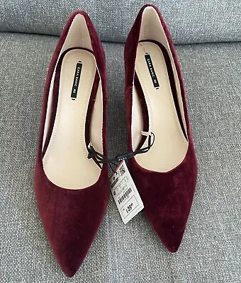 BNWT Zara Burgundy Faux Velvet Shoes Size 40 • £24.99