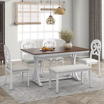 6 Pieces Dining Room Table Set Mid-Century Kitchen Dining Table Set For 6 • $728.86