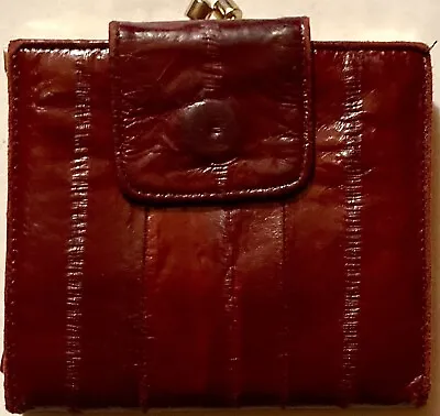 Unbranded Vintage 1970s Burgundy Bifold Eel Leather Women Wallet With Coin Purse • $24.99