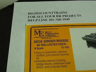 Micro- Engineering #75-153 N SCALE DECK GIRDER BRIDGE 40' BALLASTED DECK • $13.25