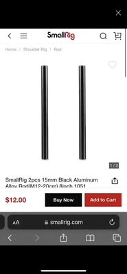 £10 • Buy Small Rig 2pcs 15mm Black Aluminium Alloy Rod