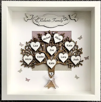 Personalised 3D Box Frame Family Tree Gift Unique Keepsake Home Art Decor • £28.99