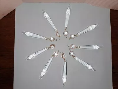 *Lot Of 9 Vintage Crystal GLASS Chandelier Prisms 3  LONG STEMS BAUBLES WIRES • $38.88