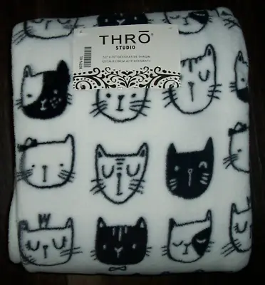 NWT Thro Studio White/Black FABULOUS CATS Throw Blanket 50 X70  SOFT & PLUSH • $34.99