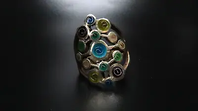 Vintage Silver Swirl Enamel Ring Size 8.25 • $19.20