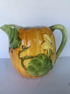 Vintage 8  Majolica Style Figural Pumpkin Gourd Water Pitcher Made In Italy 9232 • $19.99