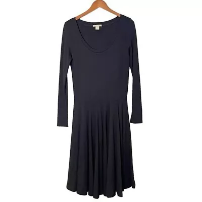 Joan Vass Stretch Jersey Knit Long Sleeve Fit & Flare Midi Dress Size L Black • $29.90