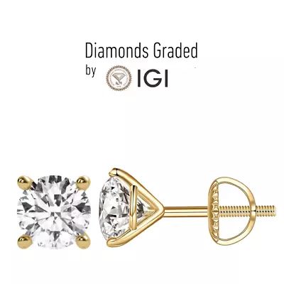 4.00 Carat E VS2 IGI Certified Lab Diamond Martini Style Studs 18K Yellow Gold • $2168.10