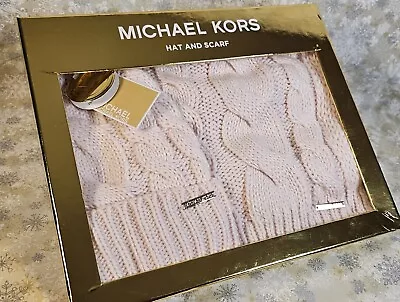 Michael Kors Hat & Scarf Boxed Set Cable Knit Light Pink Warm & Cozy SHIPS FREE! • $58.77