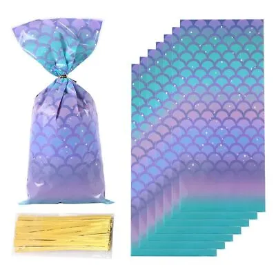 Mermaid Theme Gift Bags - Candy Biscuit Treat Bag Birthday Packing Supplies 25/5 • $14.37