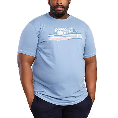 D555 Mens Official Coca-Cola Beach Scene Big Tall Kingsize T-Shirt Top - Blue • £14.40