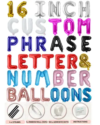 Letter Balloons 16  Custom Phrase Gold Silver Black Red Blue White Hot Pink • $36.95