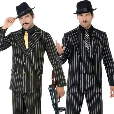 Pinstripe Gangster Mens Fancy Dress Italian Mafia Mob 1920s Suit Adults Costumes • £31.99