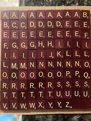 100 Wood Wooden Scrabble Tiles Maroon Red Burgundy Crafts Replacement • $16