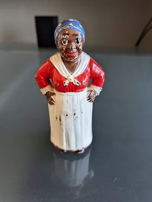 Vintage Aunt Jamima Cast Iron Coin Bank Figurine 1920's Blue Bandana • $42.11