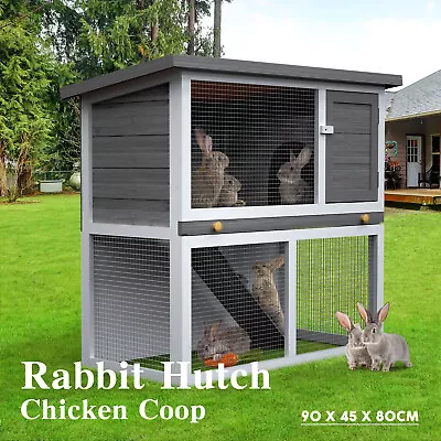 Advwin 2 Storey Rabbit Hutch Chicken Coop Guinea Pig Cage Large Pet House Wooden • $72.90