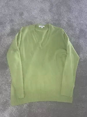 New M&S AUTOGRAPH Leaf Green Pure Cashmere V Neck Jumper Size UK M • £12