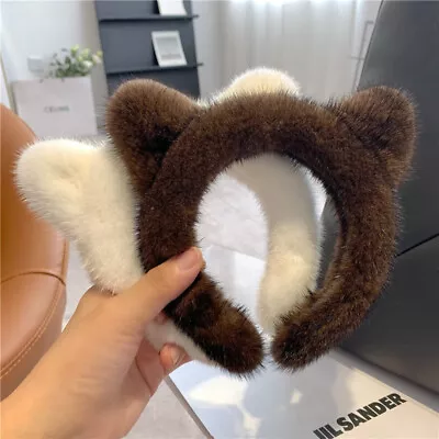 Real Mink Fur Headband Womens Furry Cat Ear Hair Band Hair Hoop Decor Girl Gift • $33