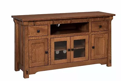 IN STOCK - Amish Mission Arts Crafts TV Stand Solid Wood Glass Doors Drawers • $2850