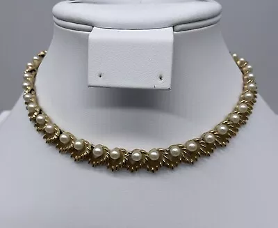 Vintage TRIFARI  Gold Tone Faux Pearl Necklace - 1960s 13.5” Plus 2.5” Extender • $85.35