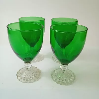 4 Anchor Hocking Forest Green Bubble Foot  Juice Cups 4 1/4  #E335 • $24