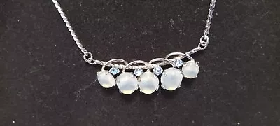 Van Dell Sterling Silver Moonglow & Blue Rhinestone Necklace • $25