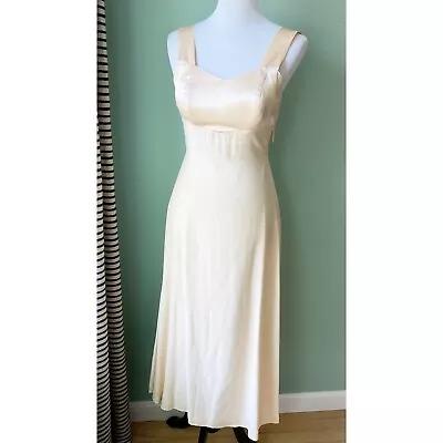 Vintage Nadine Bow Back Blush Peach Satin Maxi Dress 1970s • $89