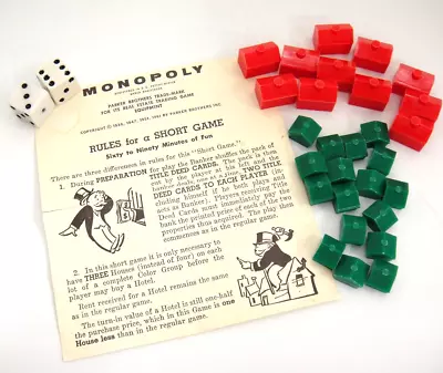 Vintage Monopoly Rules For Short Game Houses Hotels Dice From 1961 Game • $4.74