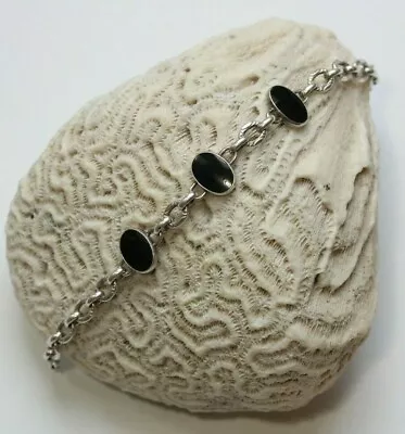 Vintage Simmons Sterling Silver & Black Onyx Link Chain Bracelet 7 1/2  • $59.99