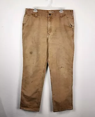 Vintage Relaxed Fit Carhartt Tan Canvas Utility Work Pants 38 X 34 Distressed  • $22.95