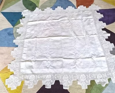 Genuine Vintage  Square White Cotton Lace-edged Table Cloth  -  43  X 43  • £12.99