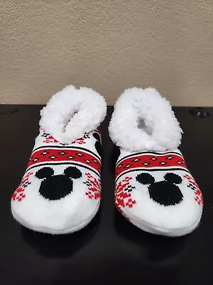 Mickey Mouse Walt Disney Slippers Woman's 7-9.5 White Sherpa Fuzzy  • $3.50