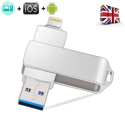 USB Flash Drive For IPhone USB3.0 Metal USB Thumb Drive 1TB 128GB External Stick • £16.14