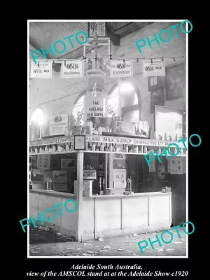 OLD 8x6 HISTORIC PHOTO OF ADELAIDE SA VIEW OF THE AMSCOL MILK SHOW STAND 1920 • $9