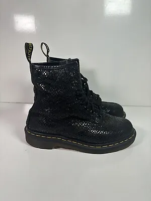 Dr Martens 1460 Pascal Snake Print Black Soft Leather Ankle Rare Boot Uk 4 • £45