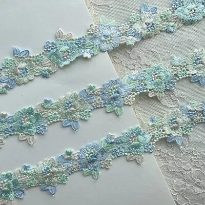 3Y Lt. Green Venice Lace Trim Flowers Lace Fabric Sewing Dress Cloth DIY Craft • $7.99