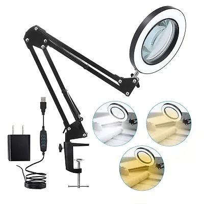 LED Magnifying Lamp With Clamp 10X Real Glass Lens 3 Color Modes And Steple... • $37.90