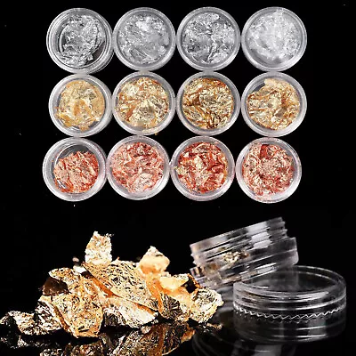 Gold & Silver & Rose Gold Foil Flakes Leaf Wrap Nail Art Acrylic Gel Polish • $5.51