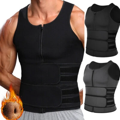 $12.99 • Buy Men's Sauna Sweat Vest Zip Waist Trainer Body Shaper Neoprene Fat Burn Shapewear